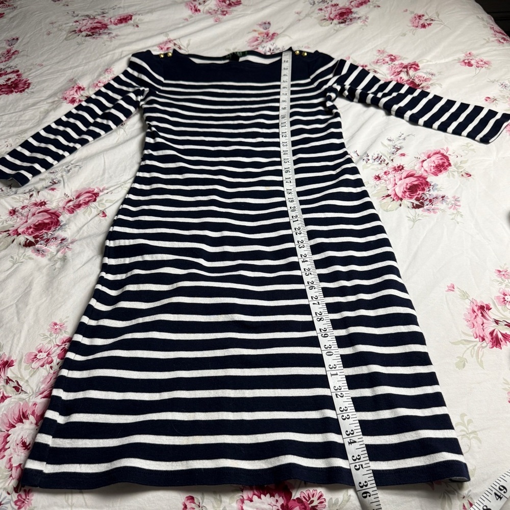 Lauren Ralph Lauren SZ M Navy Nautical White Stripe Dress Coastal Preppy Spring - Picture 10 of 12